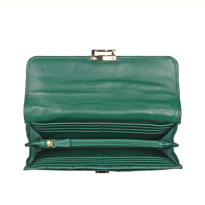 Eda W3 Green Leather Sling Wallet
