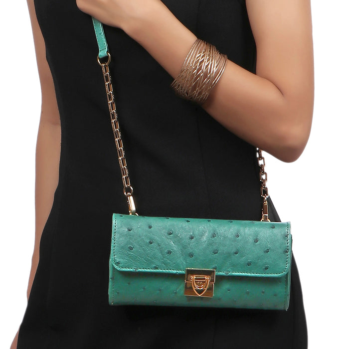 Eda W3 Green Leather Sling Wallet