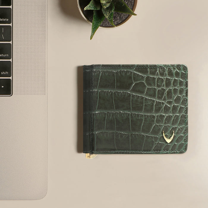 Ee 386-Mc  Green Leather Money Clip