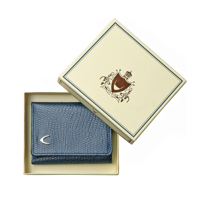Ee 386-Tf  Blue Leather Trifold Wallet