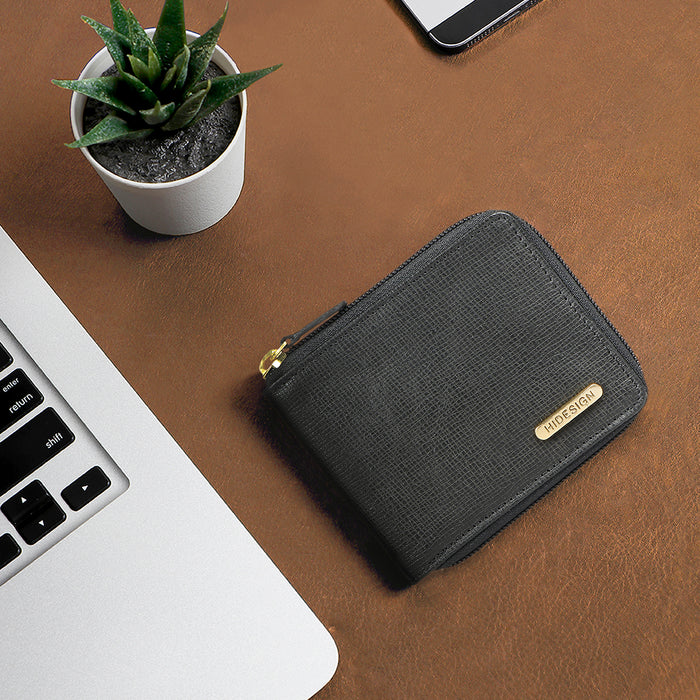 Ee 387-030  Black Leather Zip Around Wallet