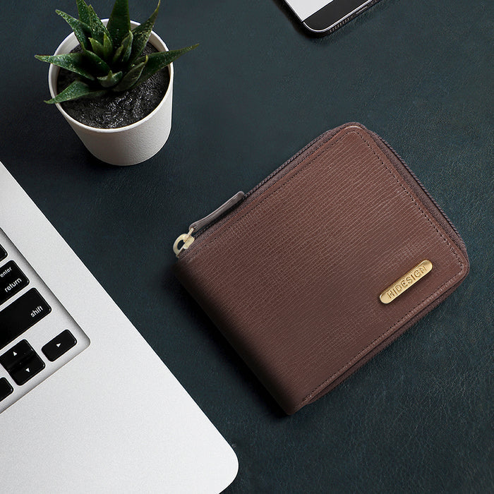 Ee 387-030  Brown Leather Zip Around Wallet