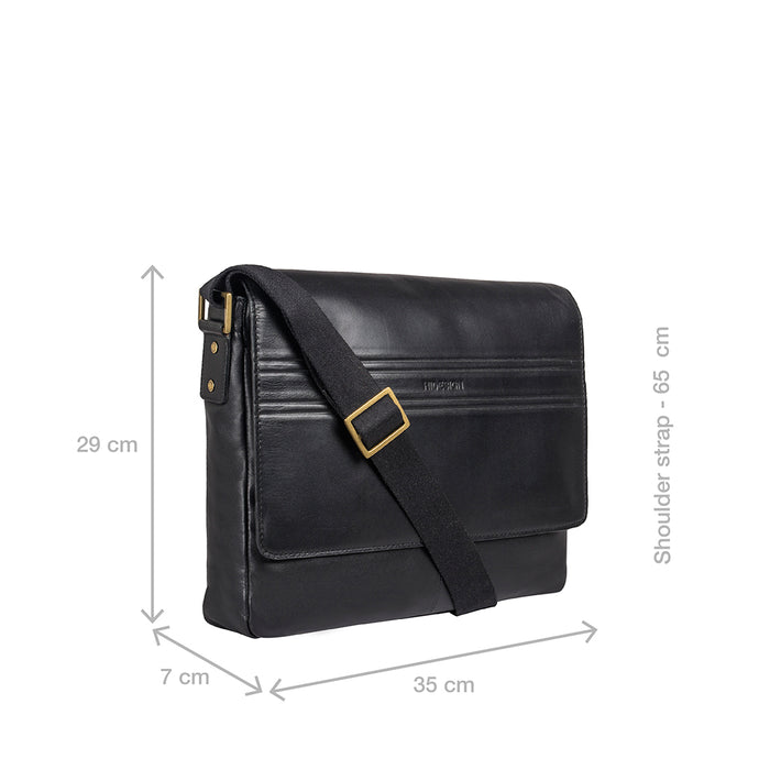 Ee Adam 01 Black Leather  Messenger Bag