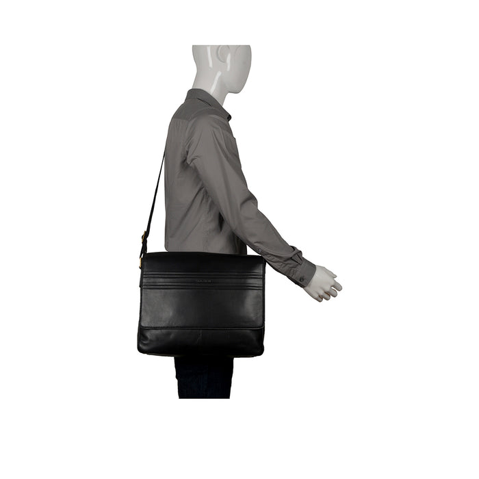 Ee Adam 01 Black Leather  Messenger Bag