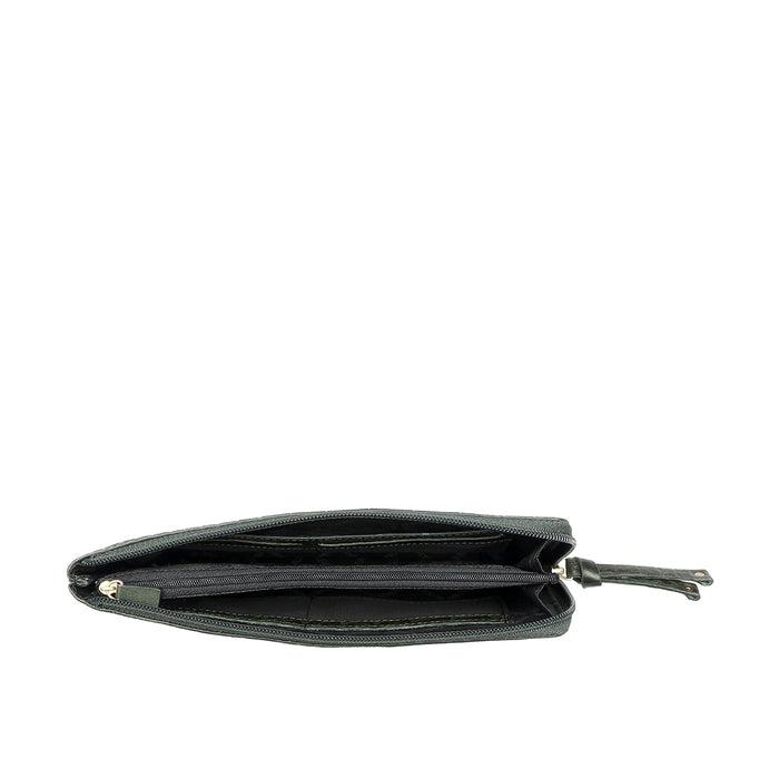 Ee Angara W1-M Green Leather Zip Around Wallet