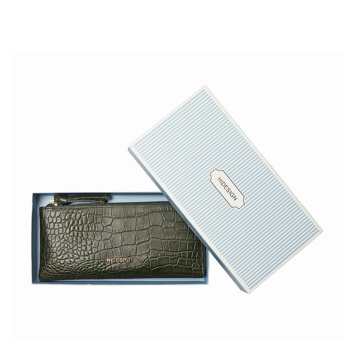 Ee Angara W1-M Green Leather Zip Around Wallet