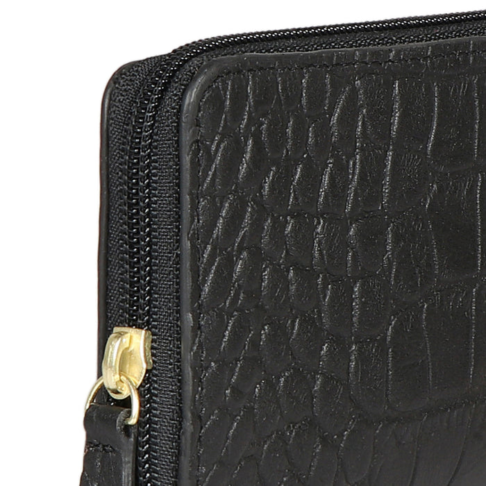 Ee Angara W2-M Black Leather Zip Around Wallet