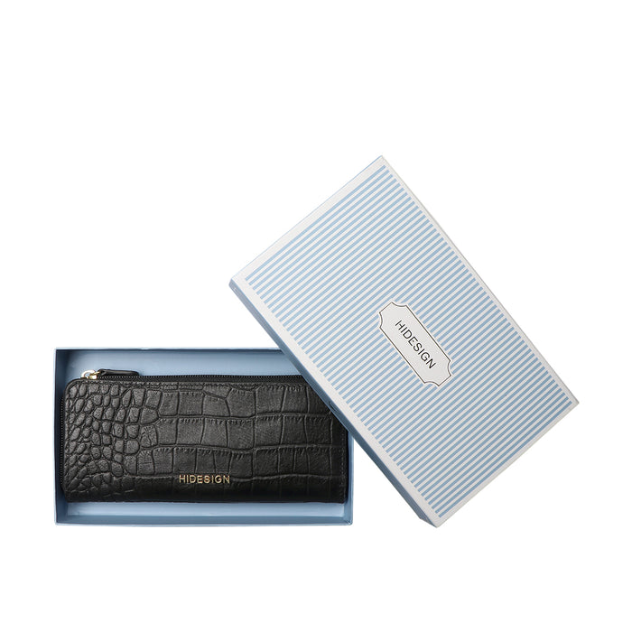 Ee Angara W2-M Black Leather Zip Around Wallet