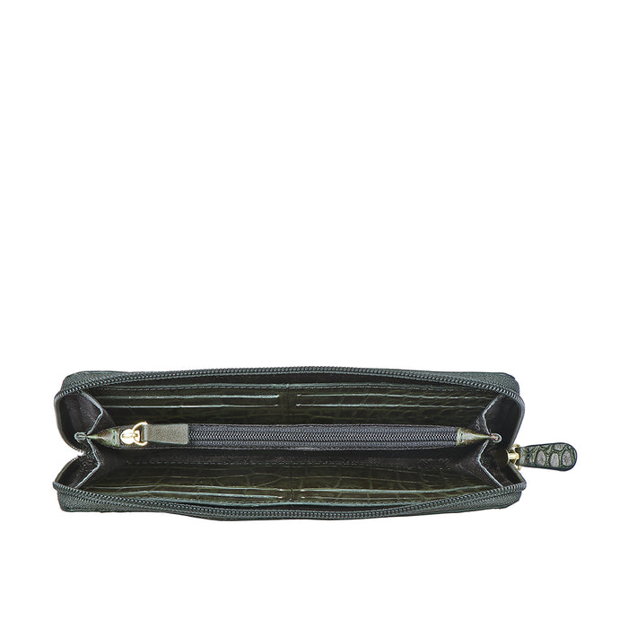 Ee Angara W2-M Green Leather Zip Around Wallet