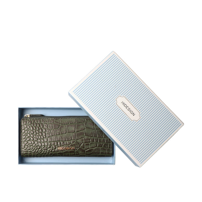 Ee Angara W2-M Green Leather Zip Around Wallet