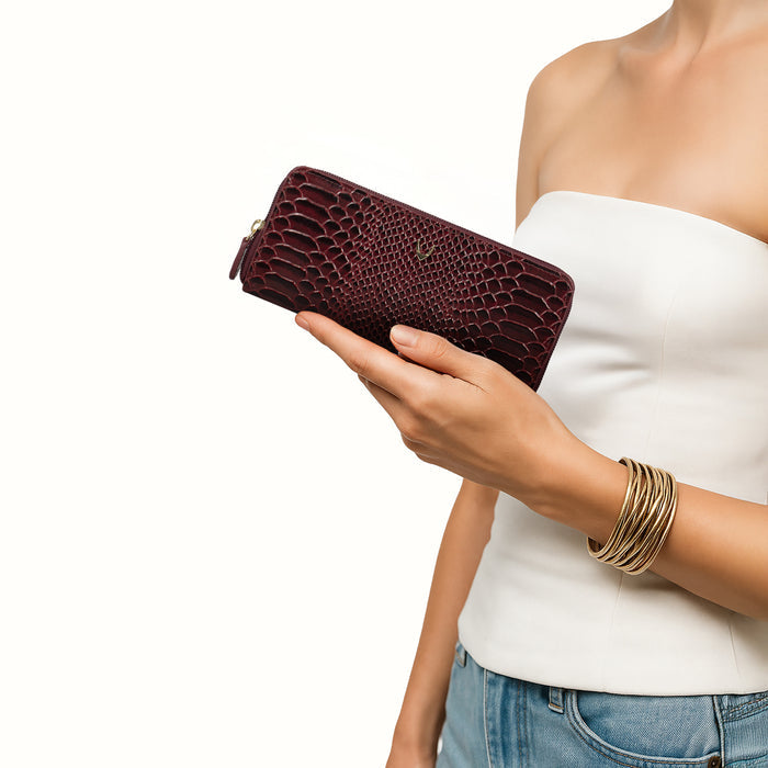 Ee Angara W2  Marsala Leather Zip Around Wallet