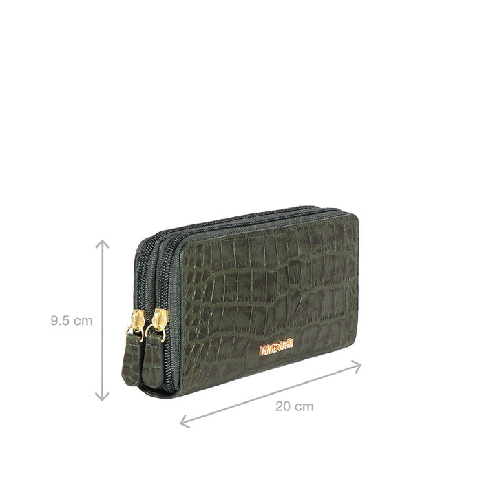 Ee Angara W3-M Green Leather Double Zip Around Wallet