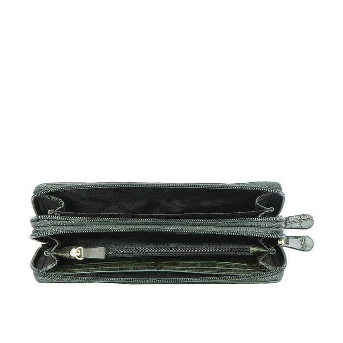 Ee Angara W3-M Green Leather Double Zip Around Wallet