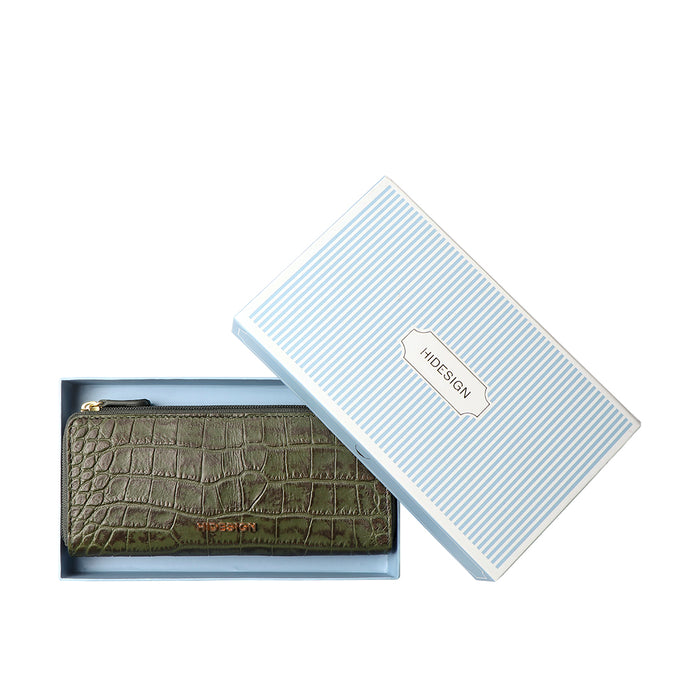 Ee Angara W3-M Green Leather Double Zip Around Wallet