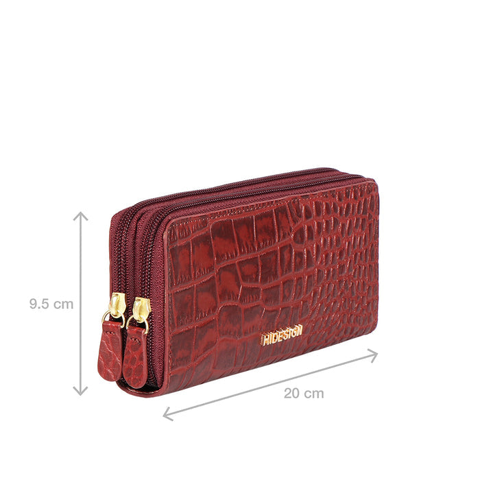 Ee Angara W3-M Red Leather Double Zip Around Wallet