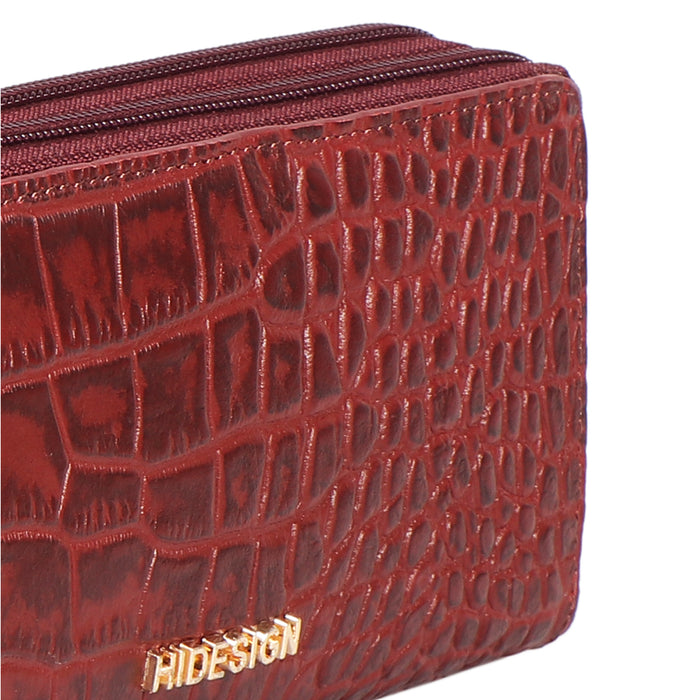 Ee Angara W3-M Red Leather Double Zip Around Wallet