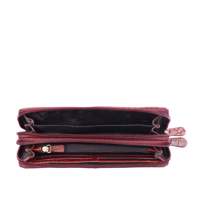 Ee Angara W3-M Red Leather Double Zip Around Wallet