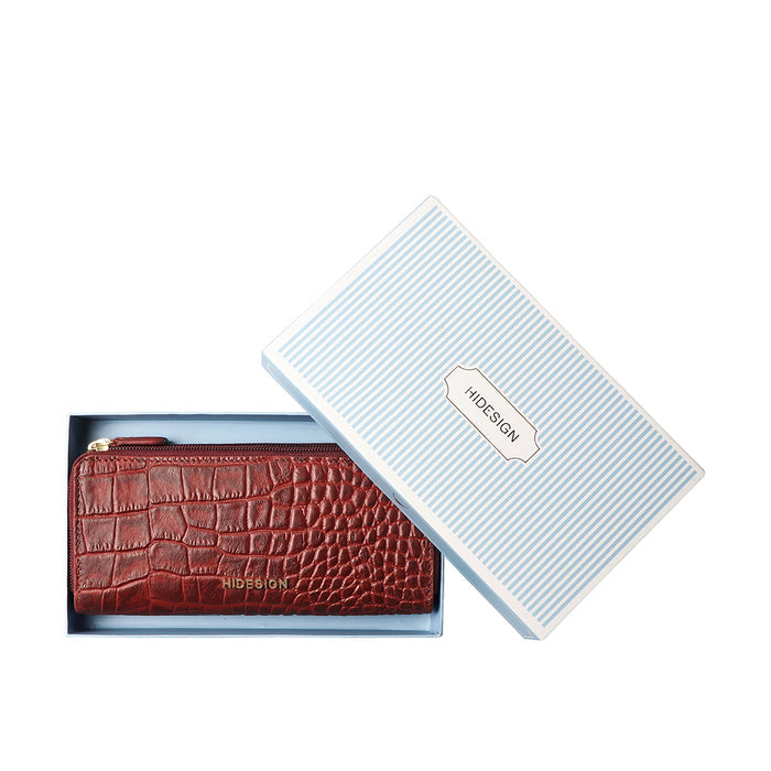 Ee Angara W3-M Red Leather Double Zip Around Wallet
