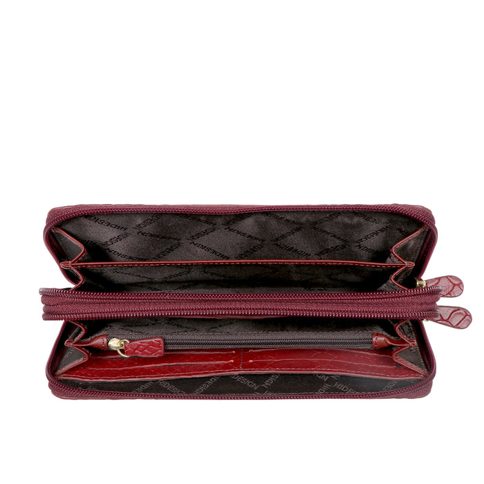 Ee Angara W3  Marsala Leather Double Zip Around Wallet