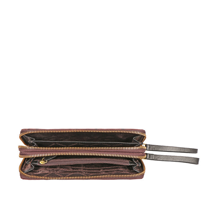 Ee Aspen W2-M Brown Leather Double Zip Around Wallet