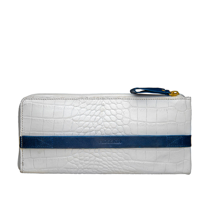 Ee Atria W2  White Leather Zip Around Wallet