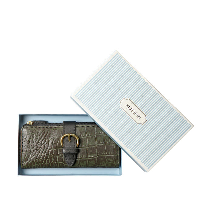 Ee Eliza W1-M Green Leather Zip Around Wallet