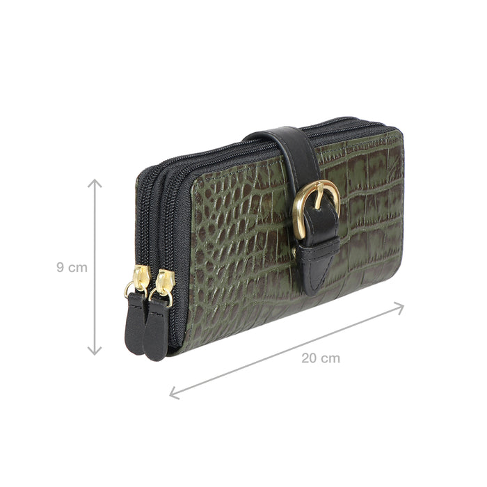 Ee Eliza W2-M Green Leather Double Zip Around Wallet