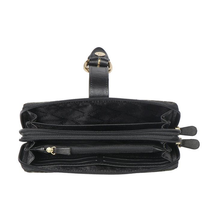 Ee Eliza W2-M Green Leather Double Zip Around Wallet