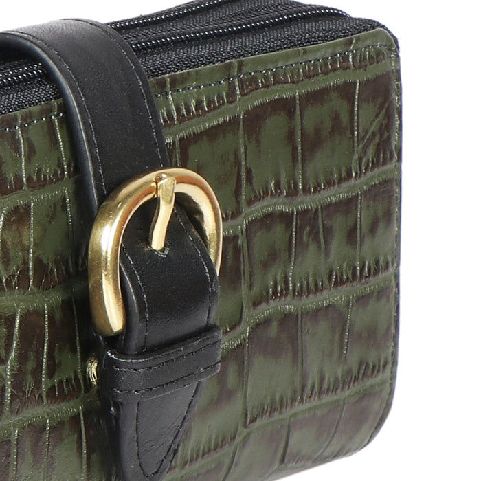 Ee Eliza W2-M Green Leather Double Zip Around Wallet