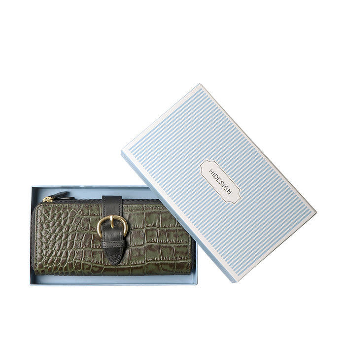Ee Eliza W2-M Green Leather Double Zip Around Wallet