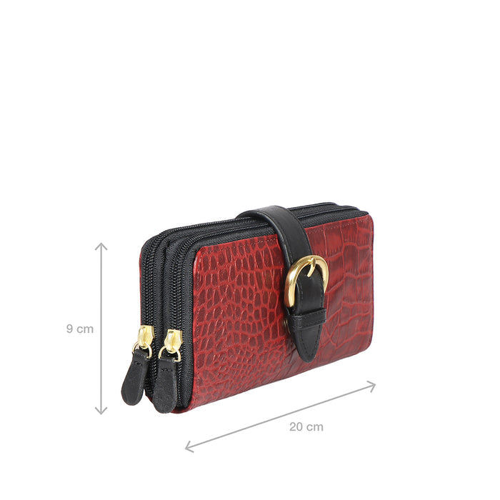 Ee Eliza W2-M Red Leather Double Zip Around Wallet