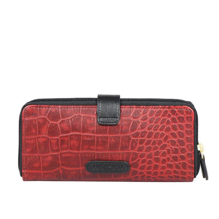 Ee Eliza W2-M Red Leather Double Zip Around Wallet