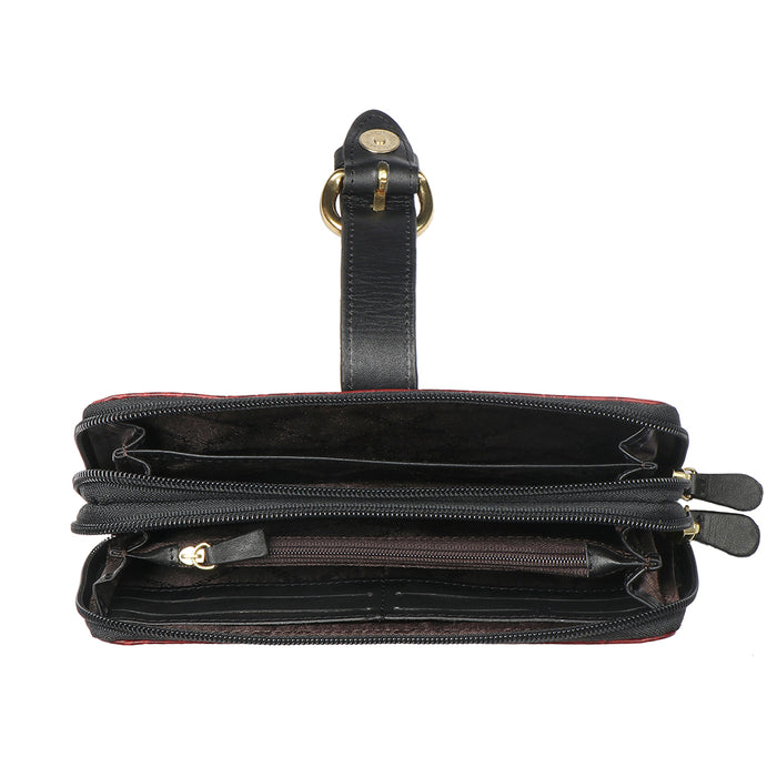 Ee Eliza W2-M Red Leather Double Zip Around Wallet