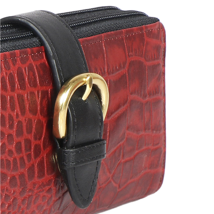 Ee Eliza W2-M Red Leather Double Zip Around Wallet