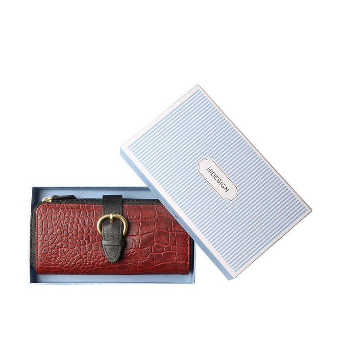 Ee Eliza W2-M Red Leather Double Zip Around Wallet