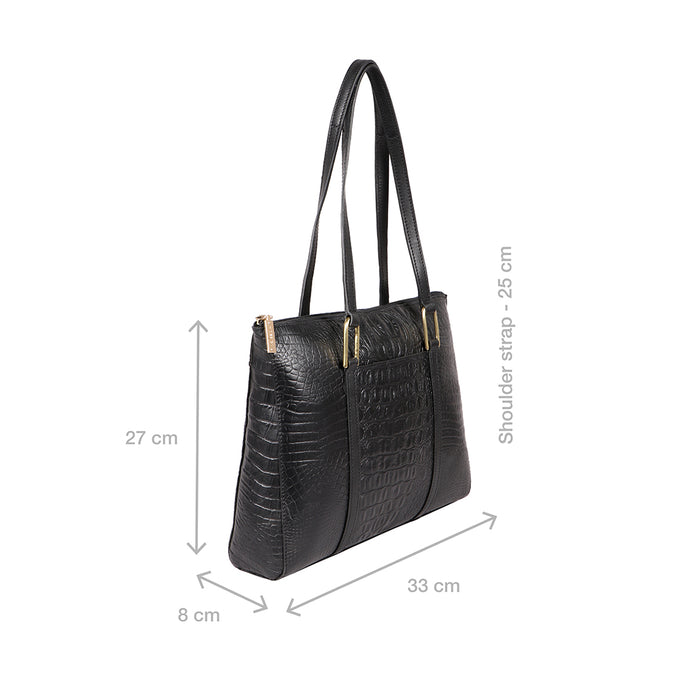 Ee Fuschia 02 Black Leather Tote Bag