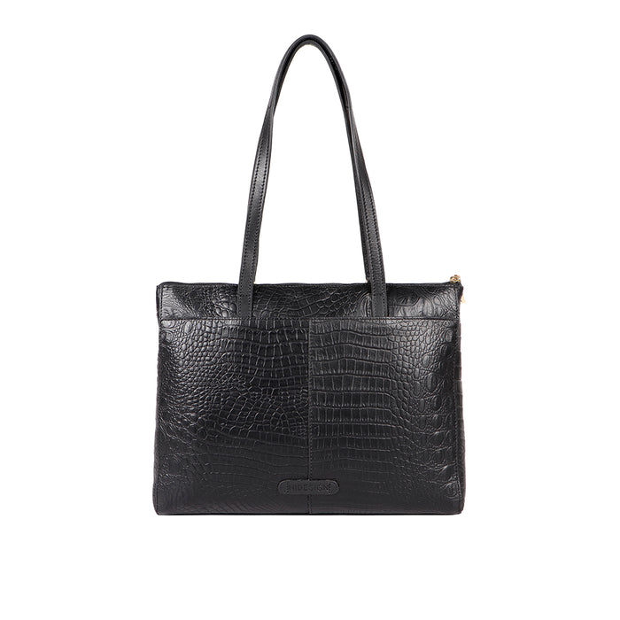 Ee Fuschia 02 Black Leather Tote Bag