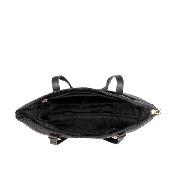 Ee Fuschia 02 Black Leather Tote Bag