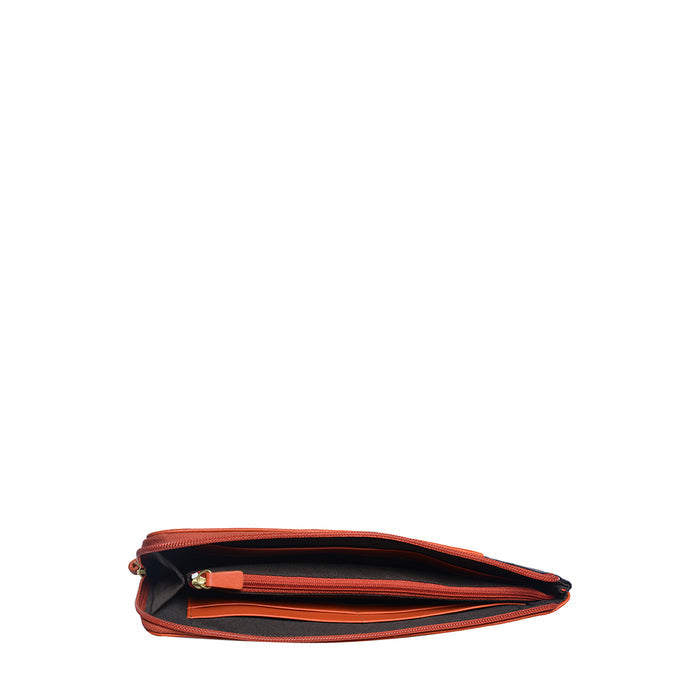 Ee Gemini W2  Orange Leather Zip Around Wallet