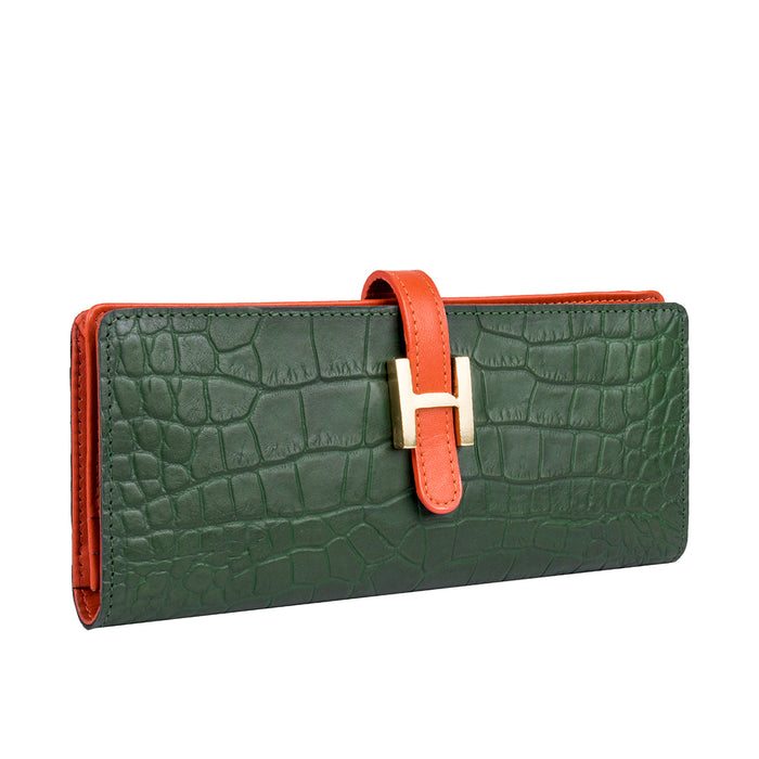 Ee Harper W2  Green Leather Bi-Fold Wallet