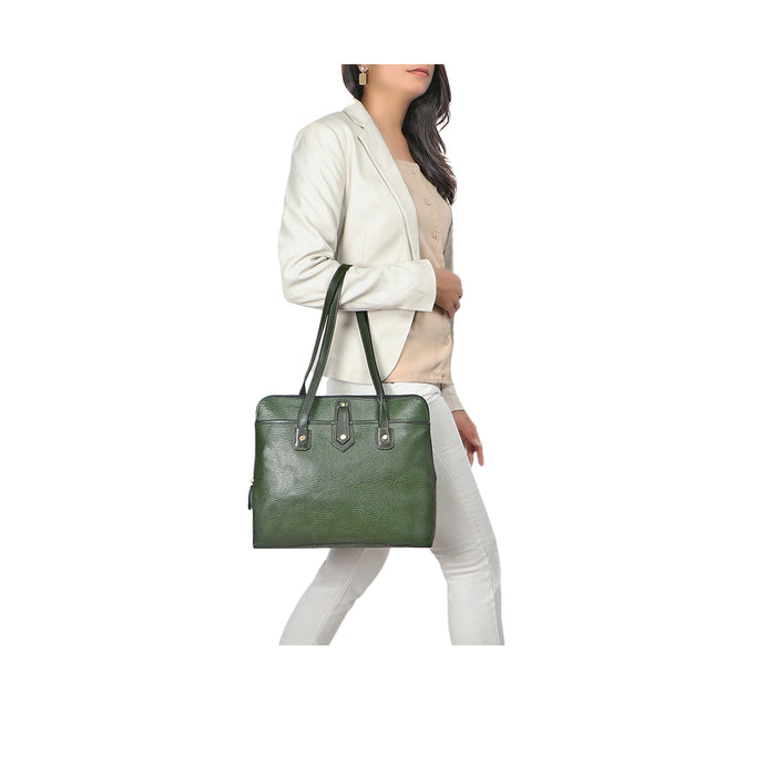 Ee Hong Kong 02 Green Leather Tote Bag