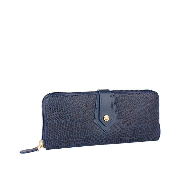 Ee Hong Kong W2 Blue Leather Zip Around Wallet