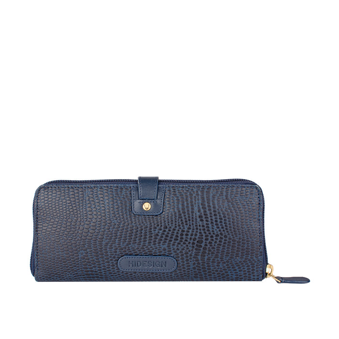 Ee Hong Kong W2 Blue Leather Zip Around Wallet