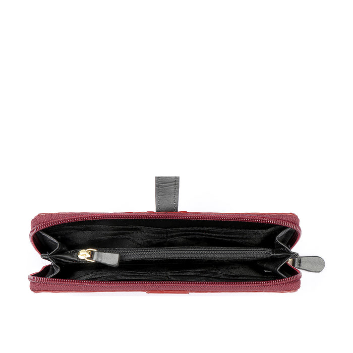 Ee Hong Kong W2 Red Leather Zip Around Wallet