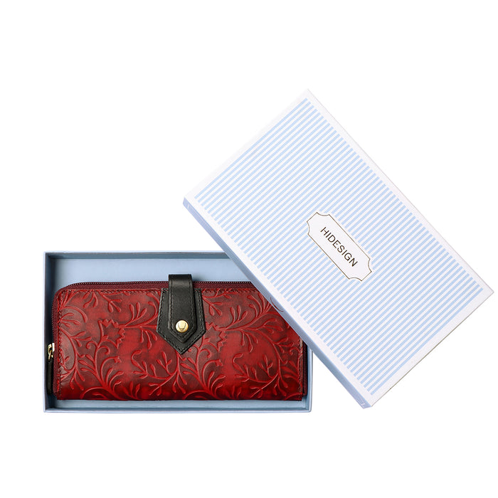 Ee Hong Kong W2 Red Leather Zip Around Wallet