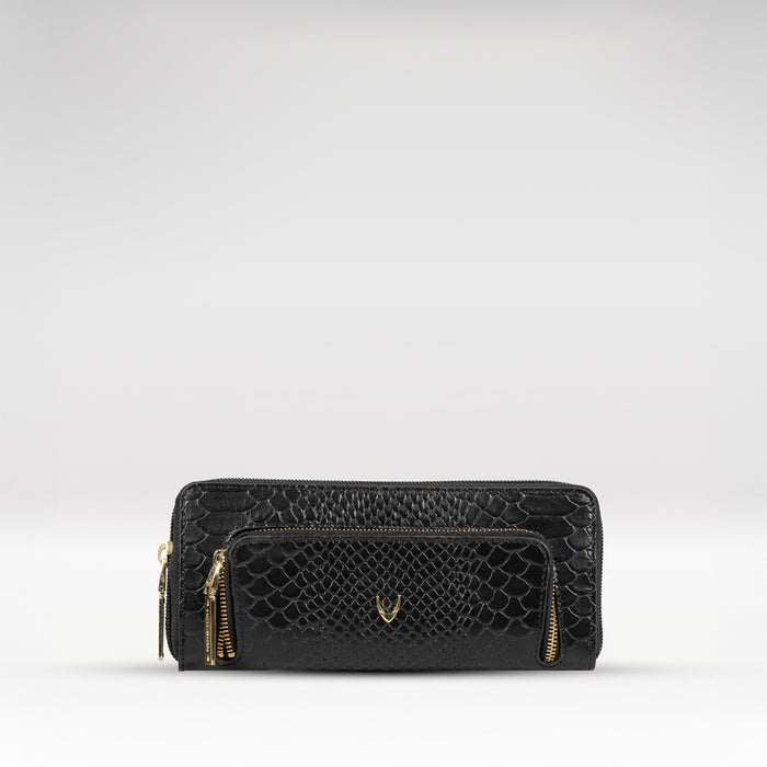 Ee Katniss W1-M Black Leather Zip Around Wallet