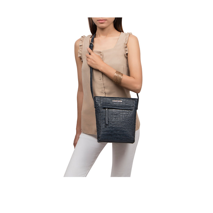 Ee Kesha 01 Blue Leather Sling Bag