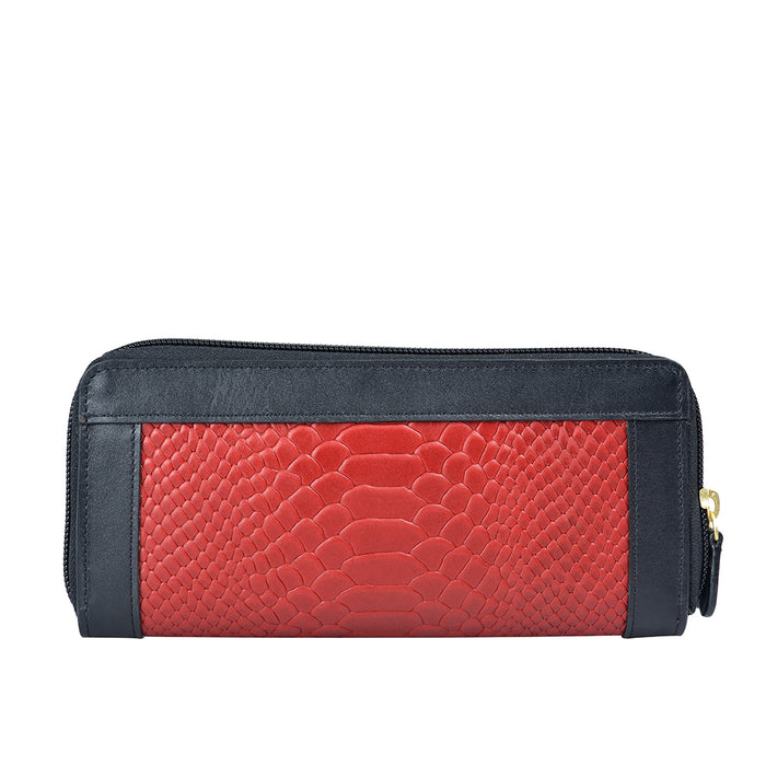 Ee Libra W2  Red Leather Double Zip Around Wallet