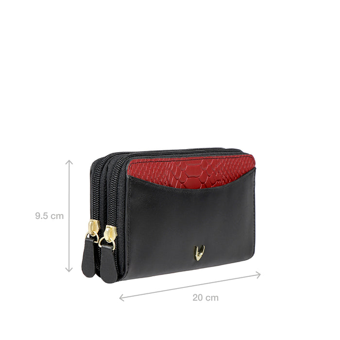 Ee Lilac W1 Black Leather Double Zip Around Wallet
