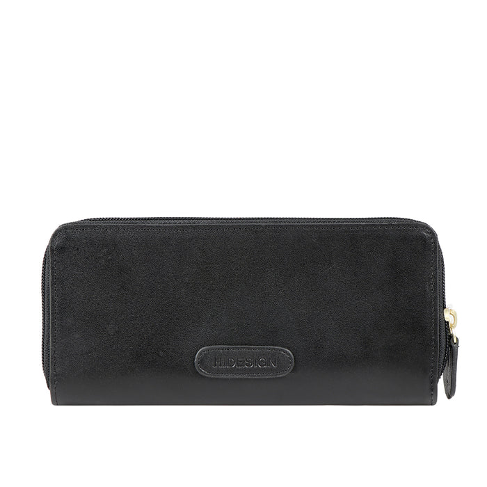 Ee Lilac W1 Black Leather Double Zip Around Wallet